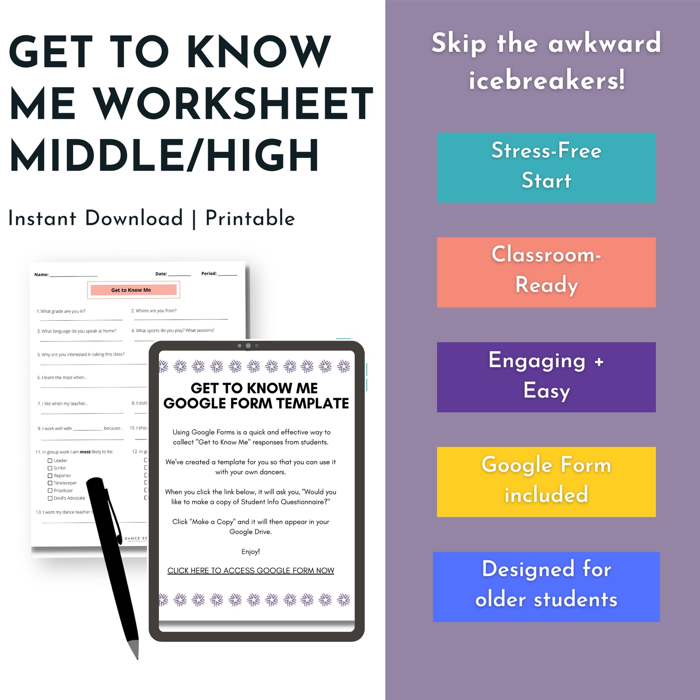 Get to Know Me Worksheet for Middle and High School