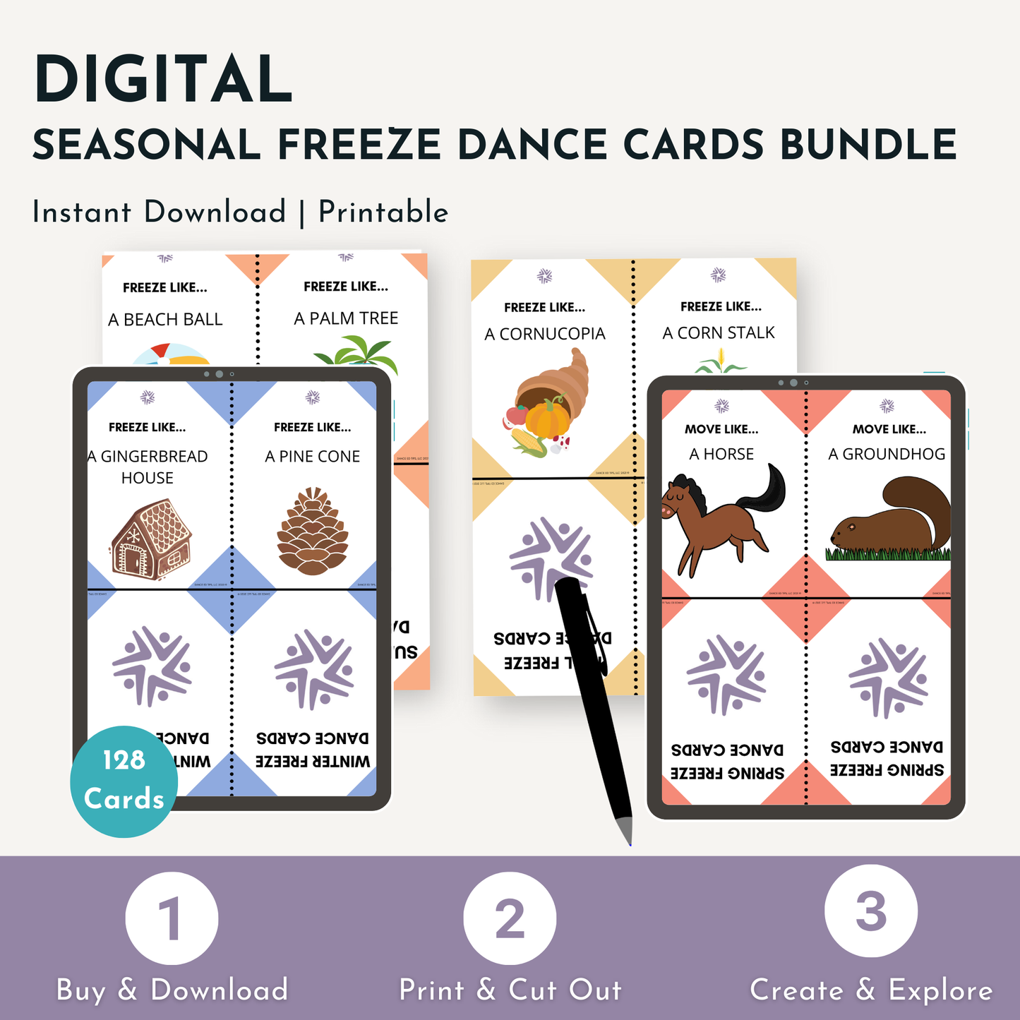 Seasonal Freeze Dance Cards Bundle