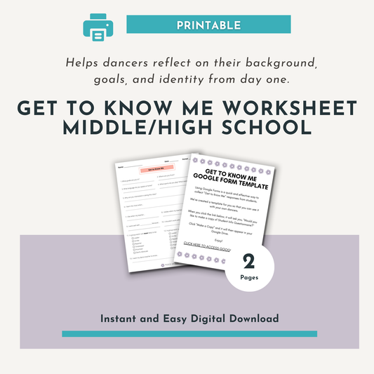 Get to Know Me Worksheet for Middle and High School