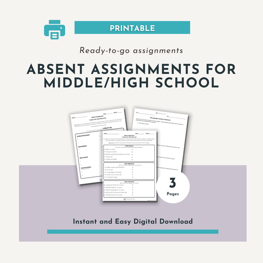 Absent Assignments for Middle/High School