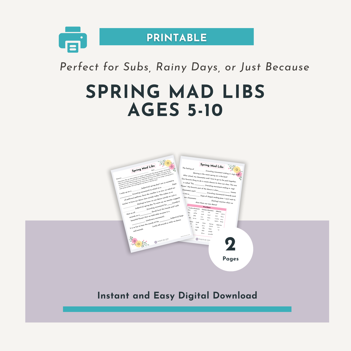 Spring Mad Libs Ages 5-10