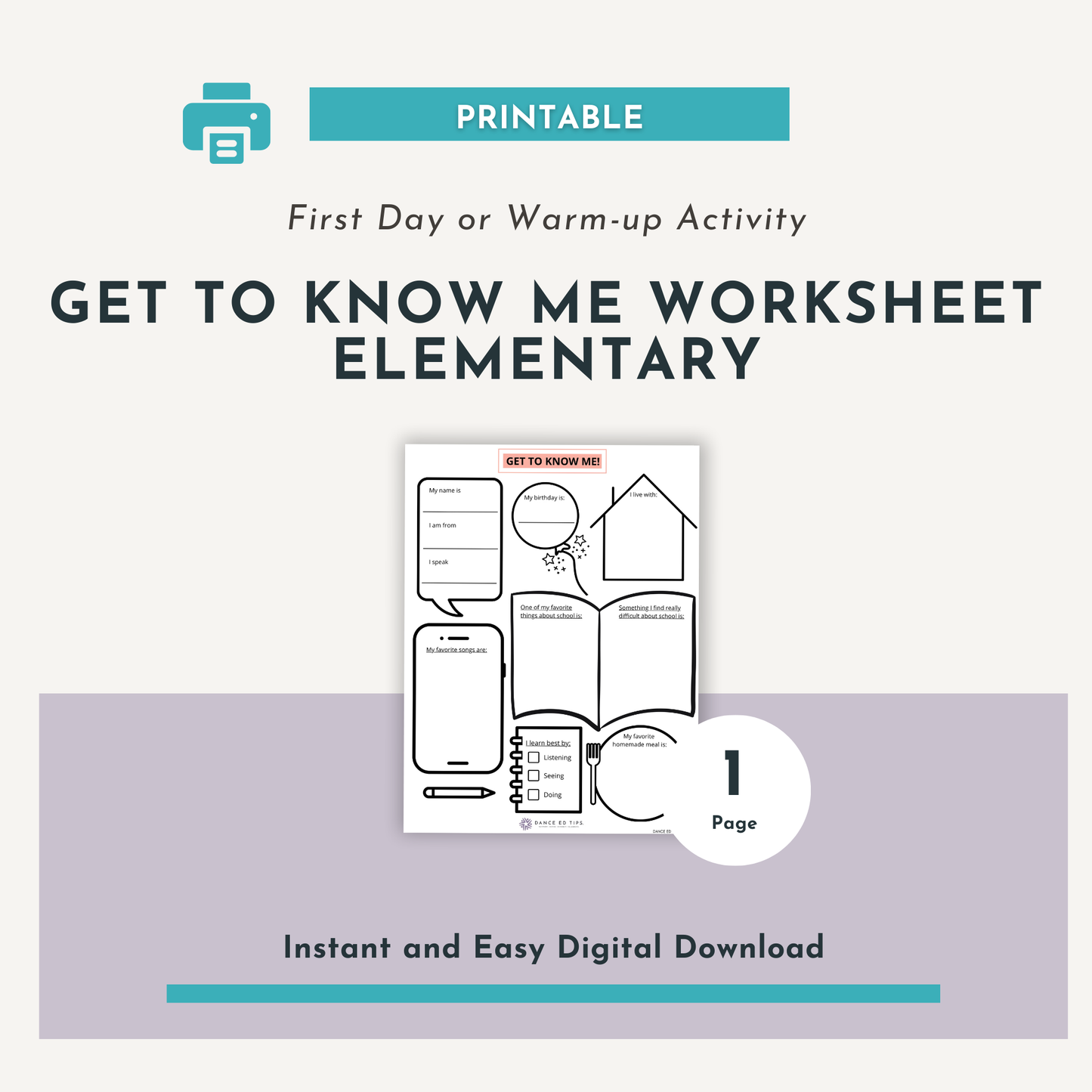 Get to Know Me Worksheet for Elementary School