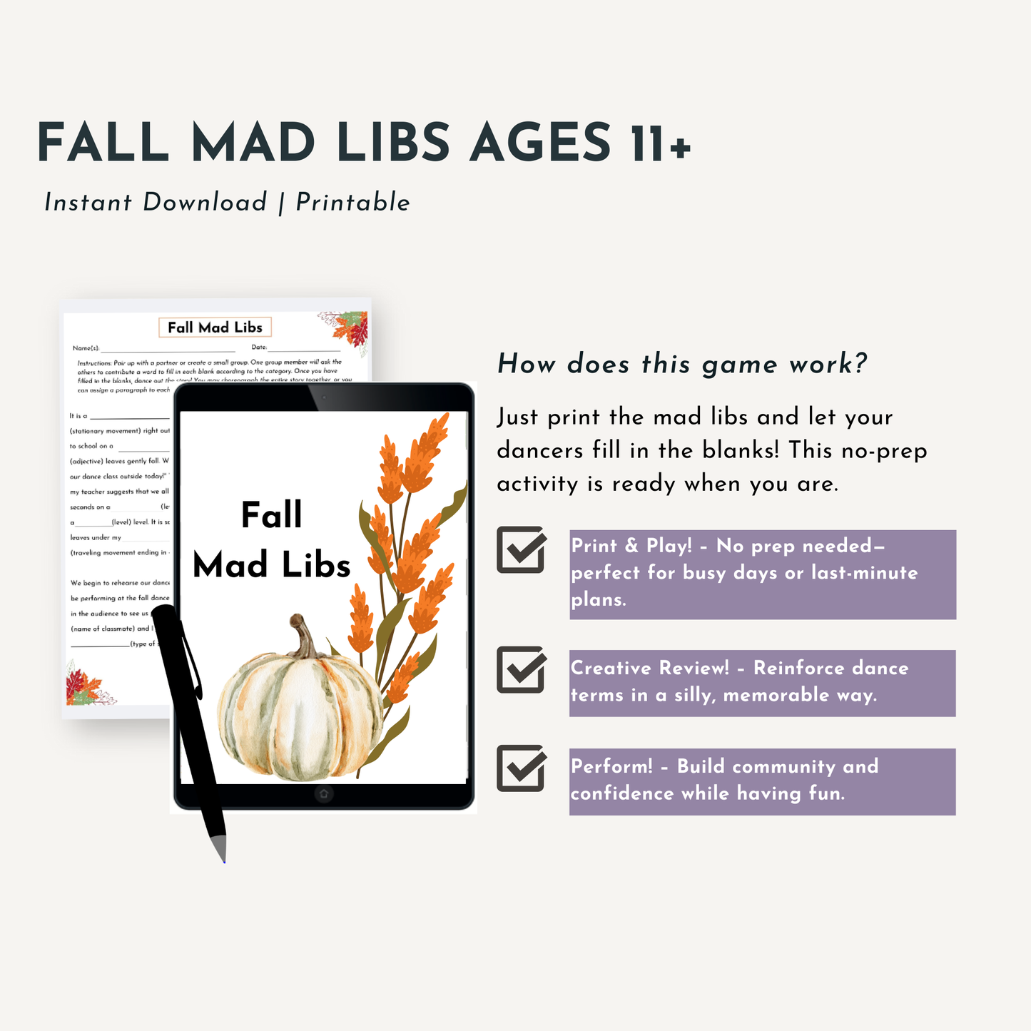 Fall Mad Libs for Ages 11+