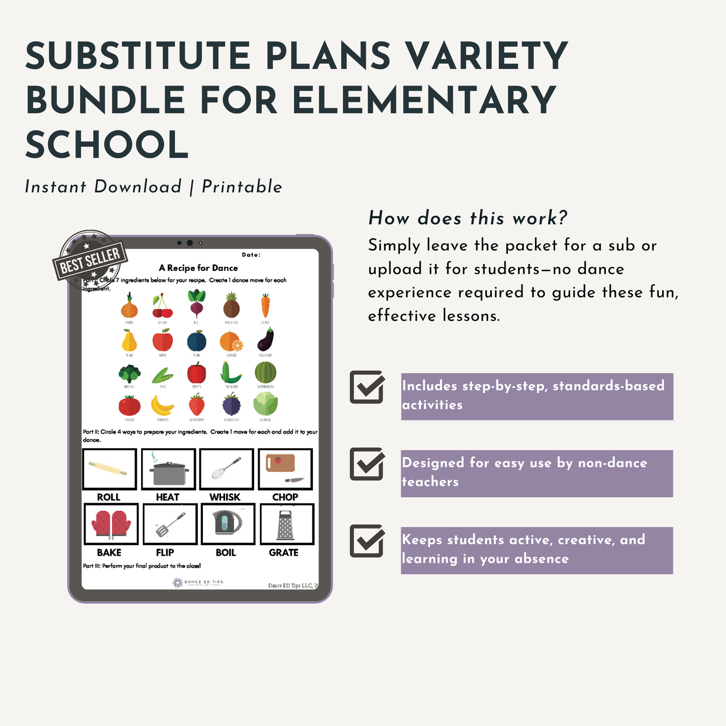 Substitute Plans Variety Bundle for Elementary School