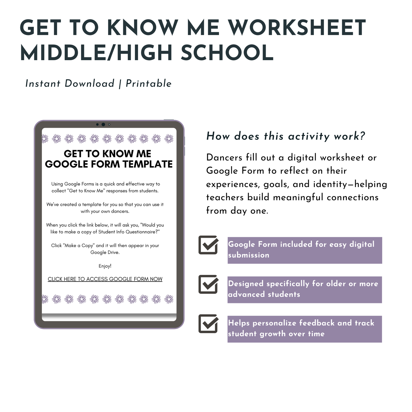 Get to Know Me Worksheet for Middle and High School