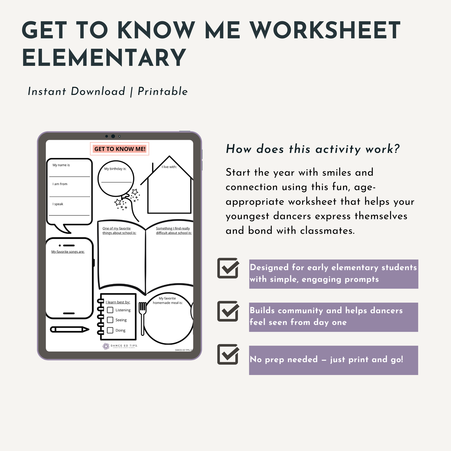 Get to Know Me Worksheet for Elementary School