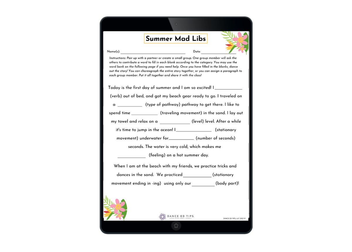 Summer Mad Libs Ages 5-10