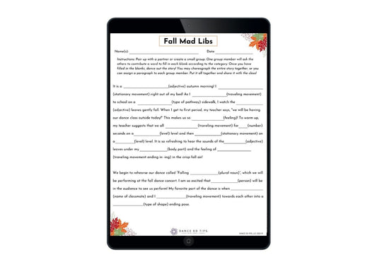 Fall Mad Libs for Ages 11+
