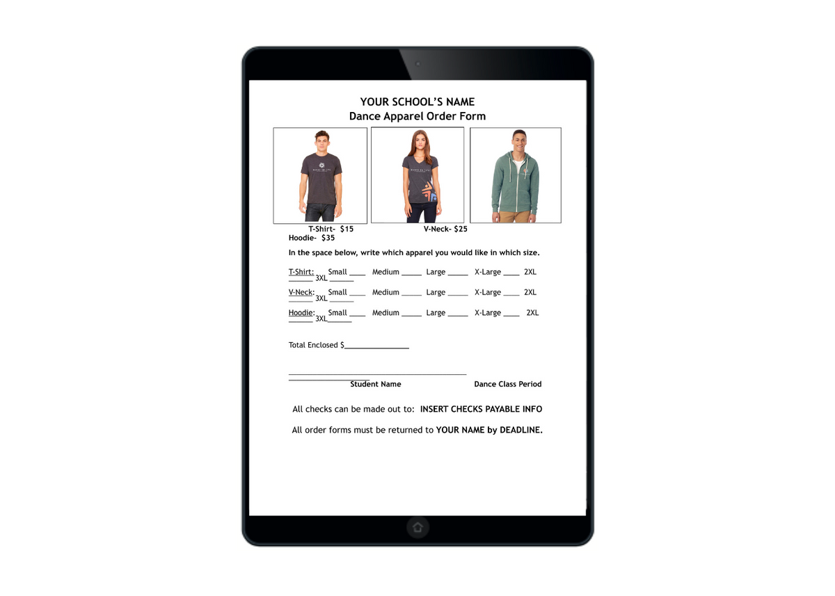 Dance Gear Order Form  (Digital Download)
